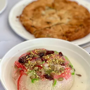 8 treasure rice pudding &amp; green onion pancake