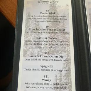 Happy hour menu