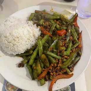 Pad prik king with ground chicken