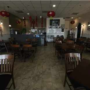 tables and chairs in a restaurant
