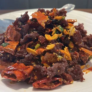 Crispy beef. Exquisite beef, chilies and fried peanuts; drugs for my tastebuds.