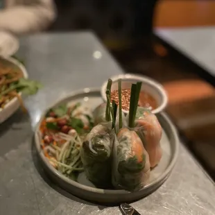 Spring rolls w shrimp &amp; peanut sauce