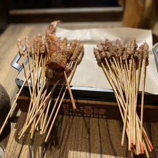 Skewers: lamb, pork belly, chicken wing