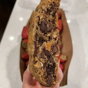 Chocolate chip cookie with walnuts, pecans, and apricot