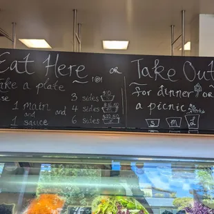 Menu board for lunch plates. Great deal starting at $10 for a main and 3 sides