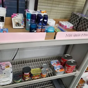 Toiletries and canned goods...