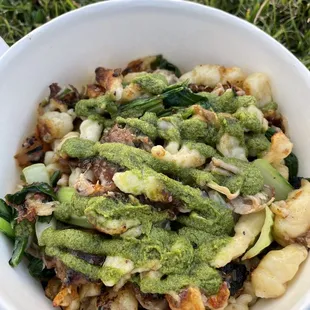 Spaetzle with pineapple, Kalua pork, cheese and sweet potatoes
