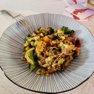The &quot;SPO&quot; - sausage, pepper and onion spaetzle - slightly more than half the serving replated at home.