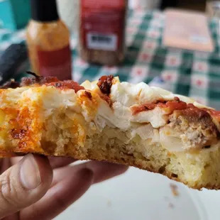 Detroit style pizza. Too dense.