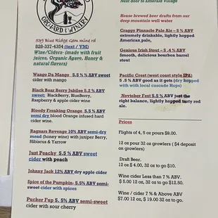 October menu of wonderful fruitful beverages!