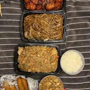 Sesame Chicken, beef Chow Mein, Chicken Fried Rice, Steamed Rice (Per Order), Egg Fried Rice (Per Order)