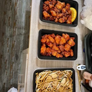 Orange Chicken, J10. General Tso's Chicken, Chicken Chow Mein