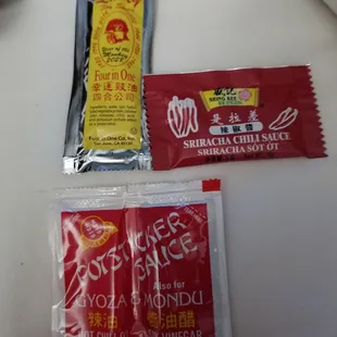 Assortment of sauces for takeout