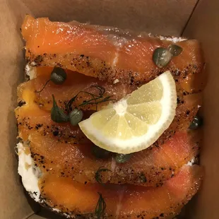 lox half sandwich.  forgot the name of the bread, but it wasn't a bagel