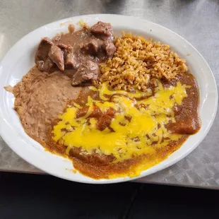 Cheese Enchilada plate with carne guisada !