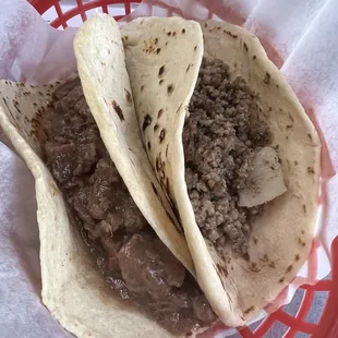 Carne guisada and picadillo tacos!