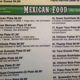 A portion of the menu