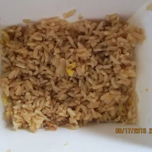 Fried rice. Nothing but rice...just soy sauce added to white rice