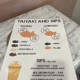 a menu for a drink