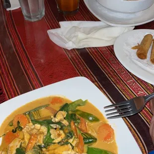 Chicken panang and Thai tea yum