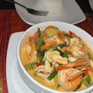Panang curry with chicken and shrimp
