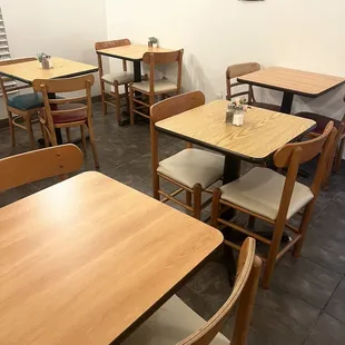 tables and chairs in a restaurant
