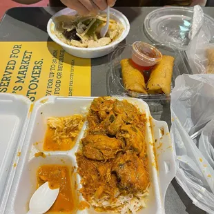 coconut chicken curry, eggrolls