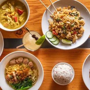 a variety of dishes of food