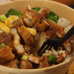 Garlic rice with pork belly