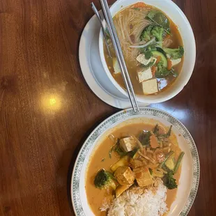 Tofu Sweet and Sour soup Tofu Thai Red Curry