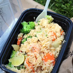 80 House fried rice with shrimp ($12.95) - stir fried steamed rice with egg and vegetables