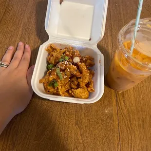 Orange chicken and Thai tea