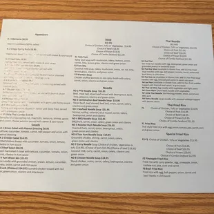 the menu for the restaurant