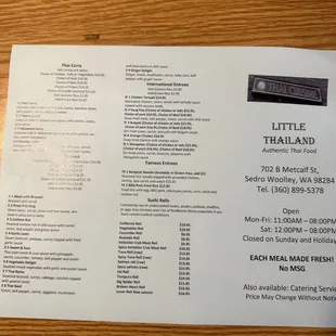 the menu for the restaurant