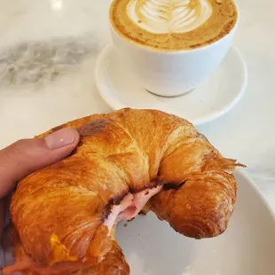 Ham and Cheese Croissant with Horchata Latte