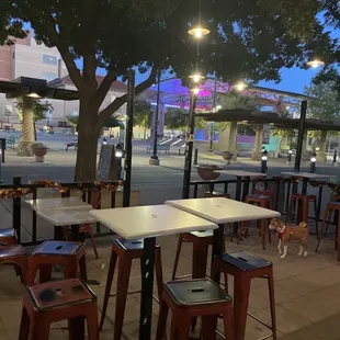 Outdoor seating in the front