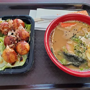 Takoyaki and Spicy Miso Ramen