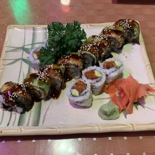 Dragon Roll and Spicy Salmon Roll