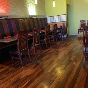 tables and chairs in a restaurant