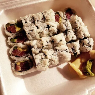 a tray of sushi