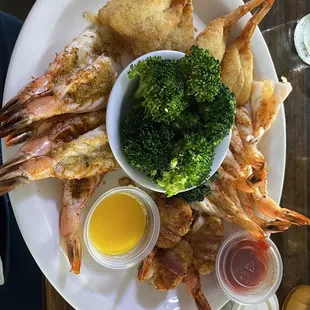 Shrimp Lovers Platter $25 Fried, Grilled, Scampi and Stuffed. Served with 2 sides, salad and broccoli