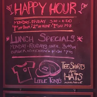 a menu for a happy hour