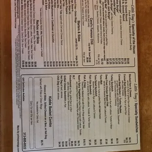 the menu for the restaurant