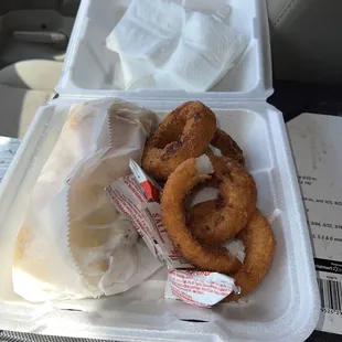 Philly cheesesteak with onion rings