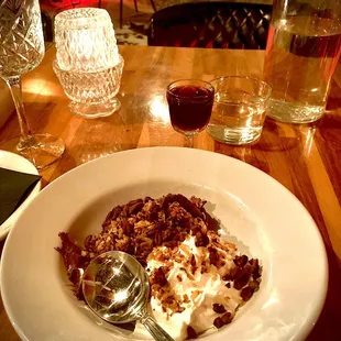 Smoked Chocolate Pudding paired with a tawny port!!