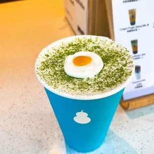 Matcha latte sunny side up