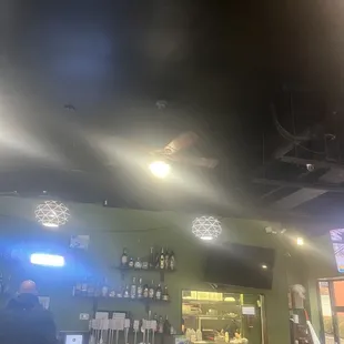 the ceiling of a restaurant