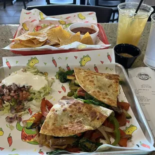 Veggie Quesadilla, chips &amp; salsa (extra from the salsa bar -free), Margarita