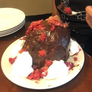 Raspberry chocolate cake from their ever-changing menu of dessert specials