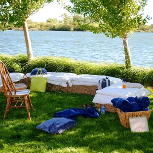 Lounge area near the water's edge.